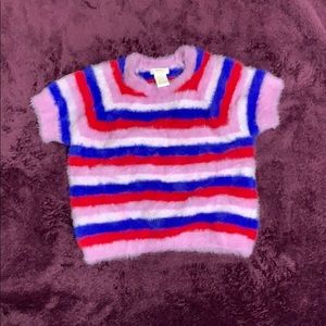 Fuzzy Striped Short Sleeve Top